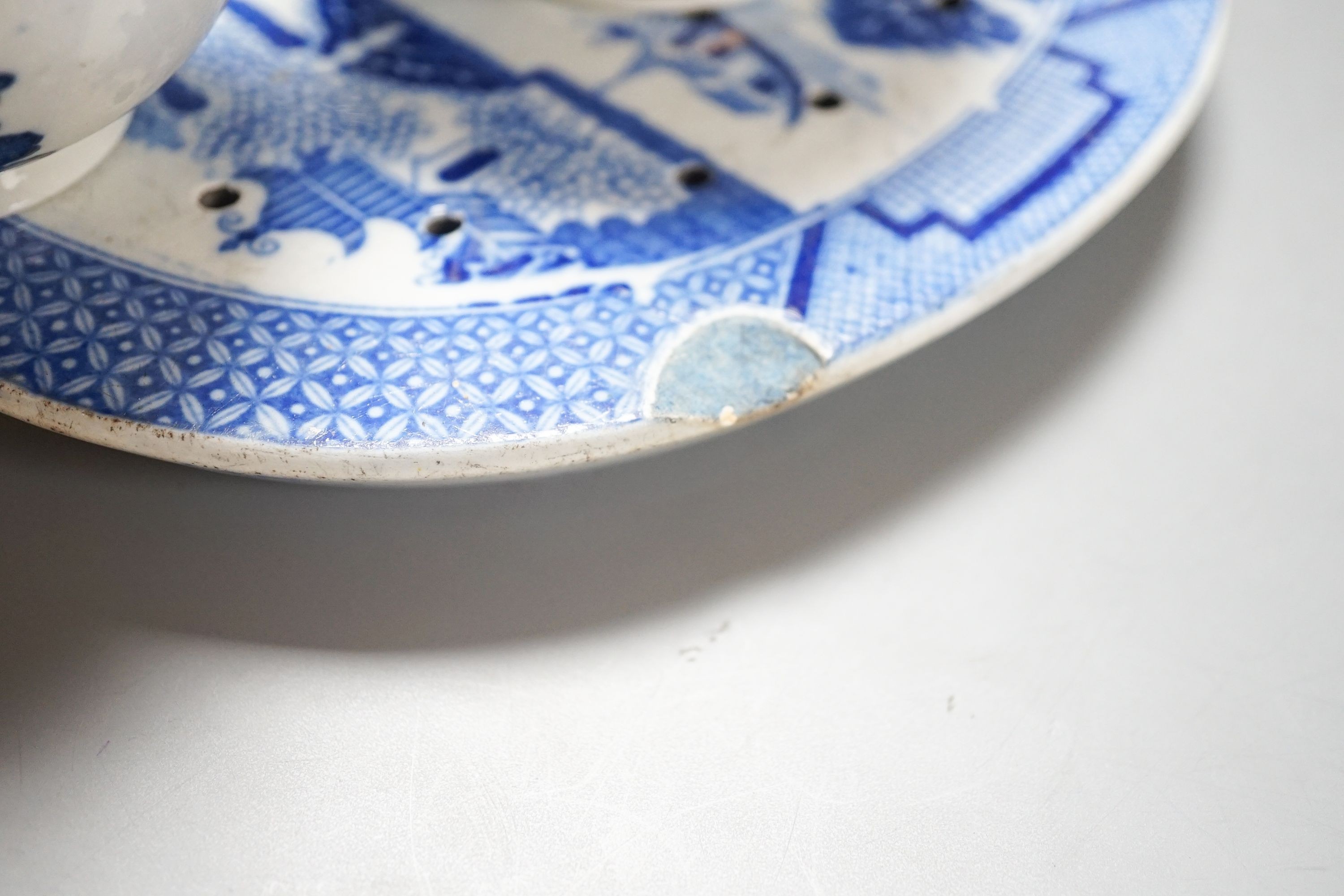 A group of Worcester and Caughley blue and white tea and coffee wares, late 18th century including fisherman pattern, three flowers pattern, chinoiserie figures etc.
